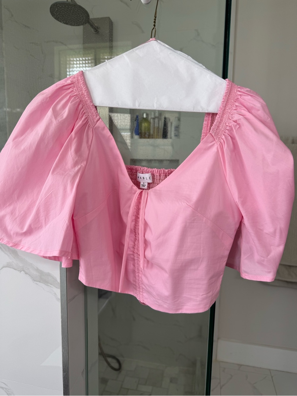 Mable Pink Puff Sleeve Crop Top